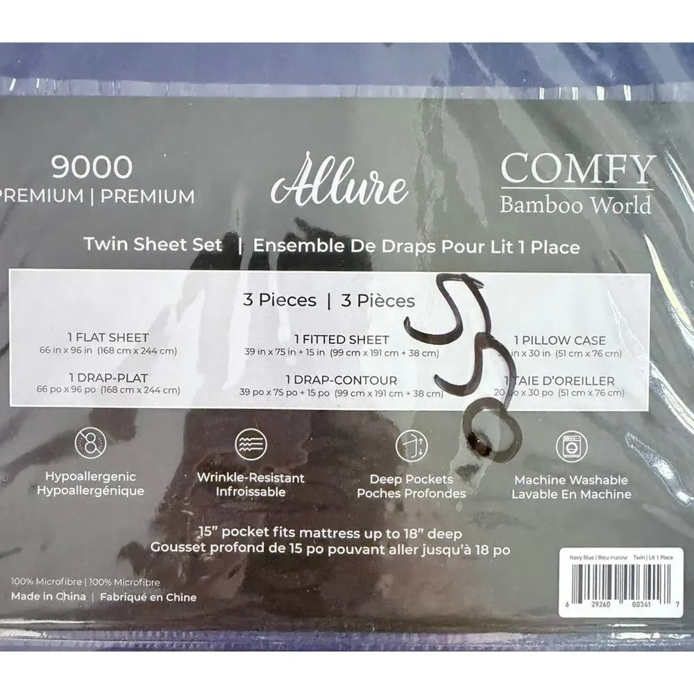 Comfy Bamboo World Allure Premium 9000 Series twin Size Sheets In Navy Blue
